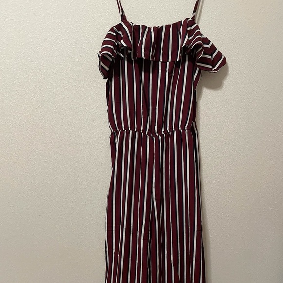Ambiance Red Black Striped Jumpsuit Size M Wide Leg Spaghetti Strap Ruffle - Picture 4 of 8